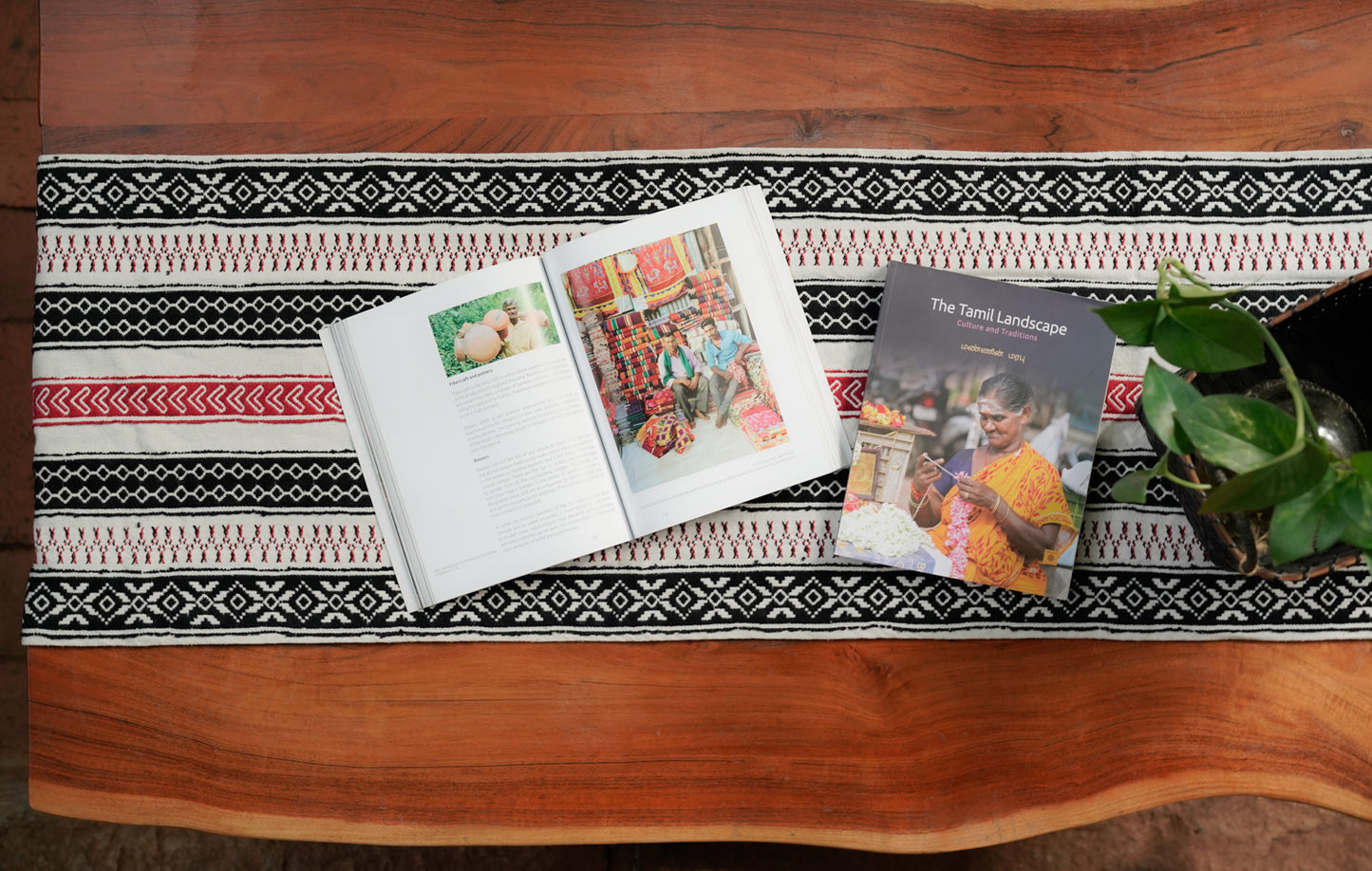 Palimpsest Runner, GI-tagged Toda hand-embroidered luxury table runner with layered pukhoor motifs, reversible
