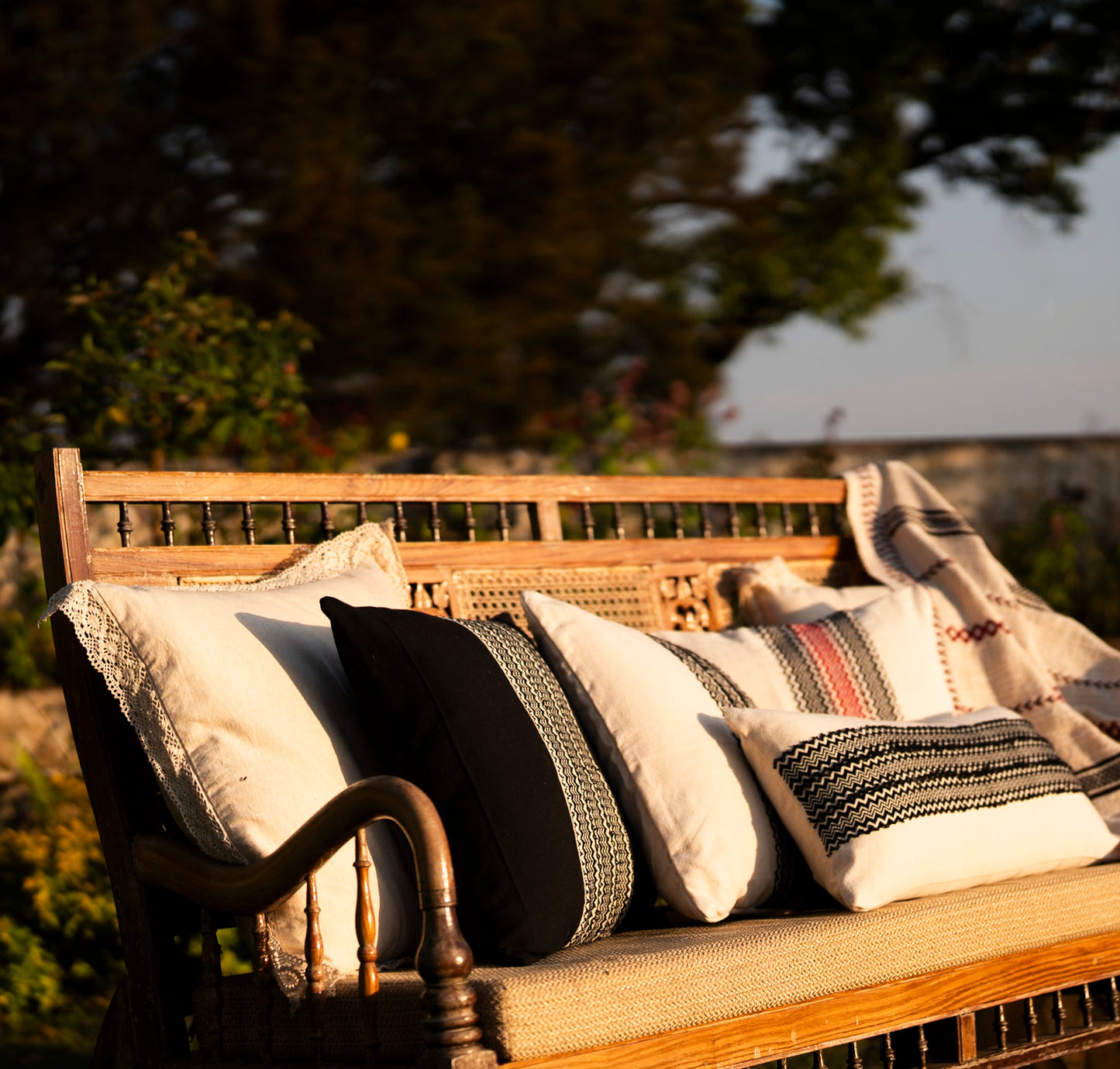 Mountains Black/Red cushion styled on luxury interior, classic Toda mountain art in home