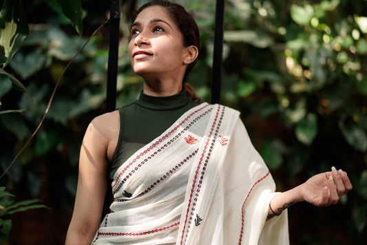 Till(zh)y, GI-tagged Toda hand-embroidered collectible saree with sacred buffalo pen pukhoor motif
