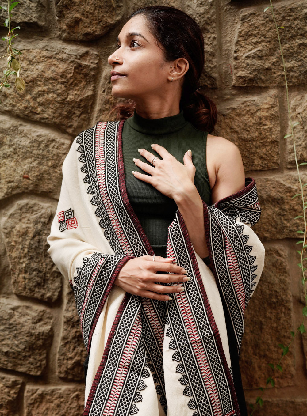 Mishpuum Poof shawl with maker note in ikat cotton reusable bag, Coonoor & Co