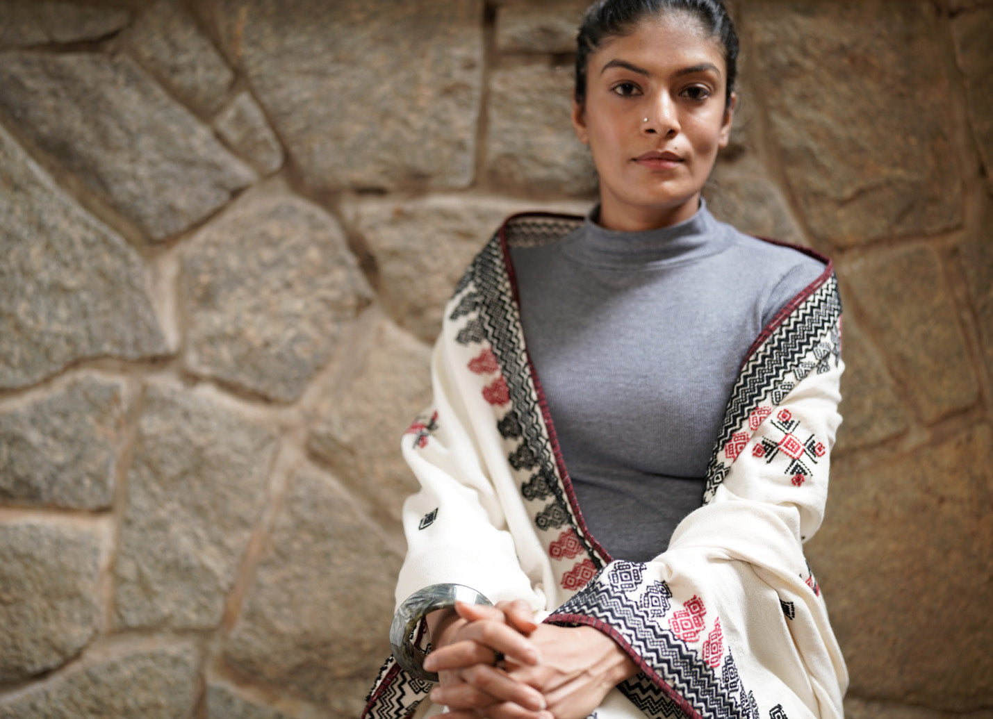 Sacred Grove shawl with maker note and ikat cotton bag, Coonoor & Co artisan packaging