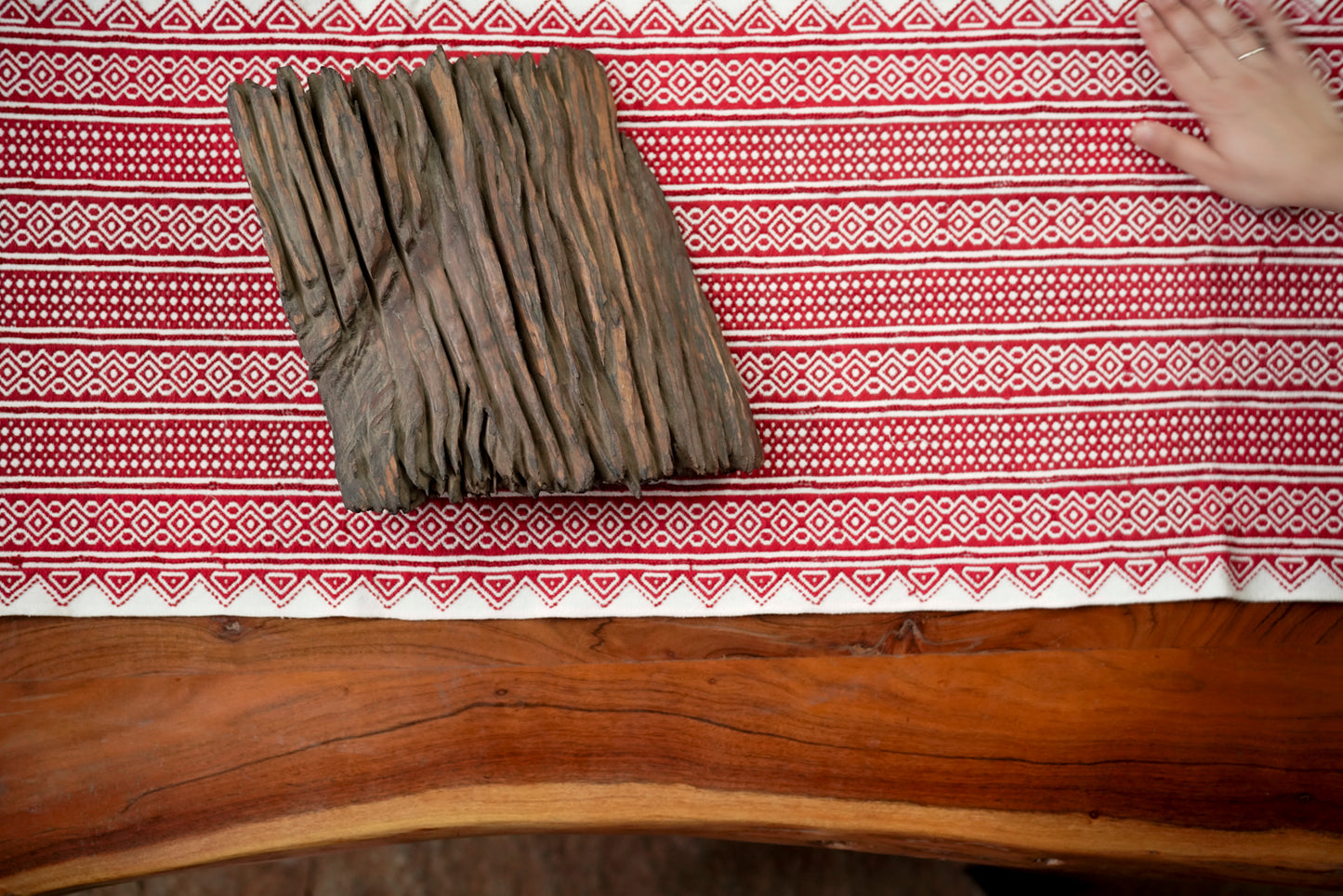 Classic Tapestry Rich Red, GI-tagged Toda hand-embroidered heirloom panel in rich red, one piece available