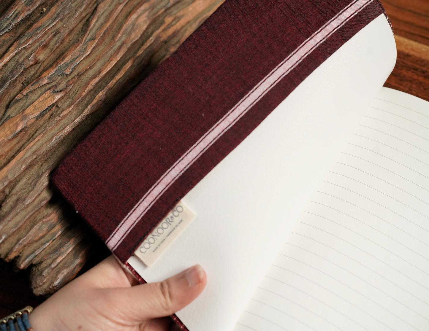 Classic Toda Journal open showing A5 notebook and embroidered sleeve, luxury artisan gifting